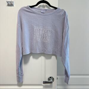 Moussy Lilac Cropped Long Sleeve Top Embroidered Logo One Size